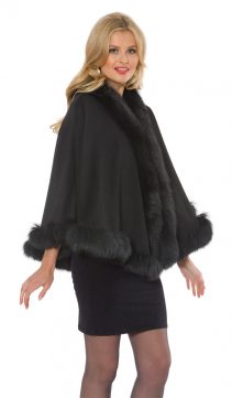black cashmere cape with fox fur