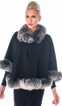 womens capes-black cashmere cape-silver fox