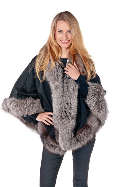 fur cape black-silver fox trim princess style