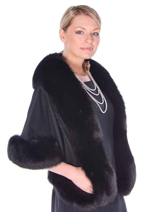 cashmere cape with fox fur-black-stole