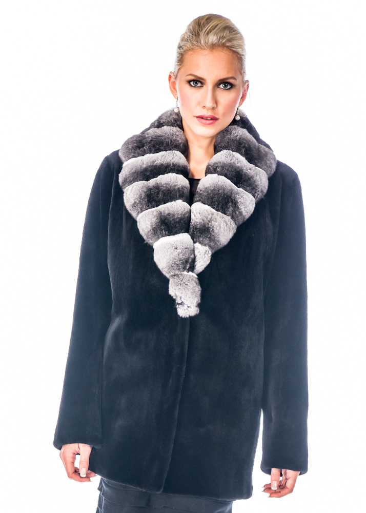 Black Sheared Mink Jacket Chinchilla Collar | Madison Avenue Mall Furs ...