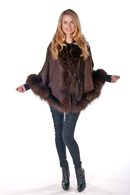 cashmere fur-trim cape-finn raccoon princess style