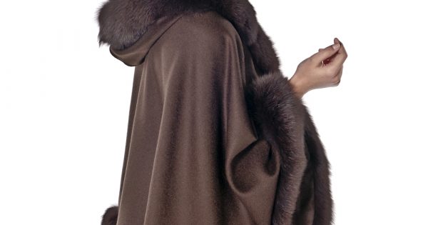 Brown Cashmere Short Hooded Cape