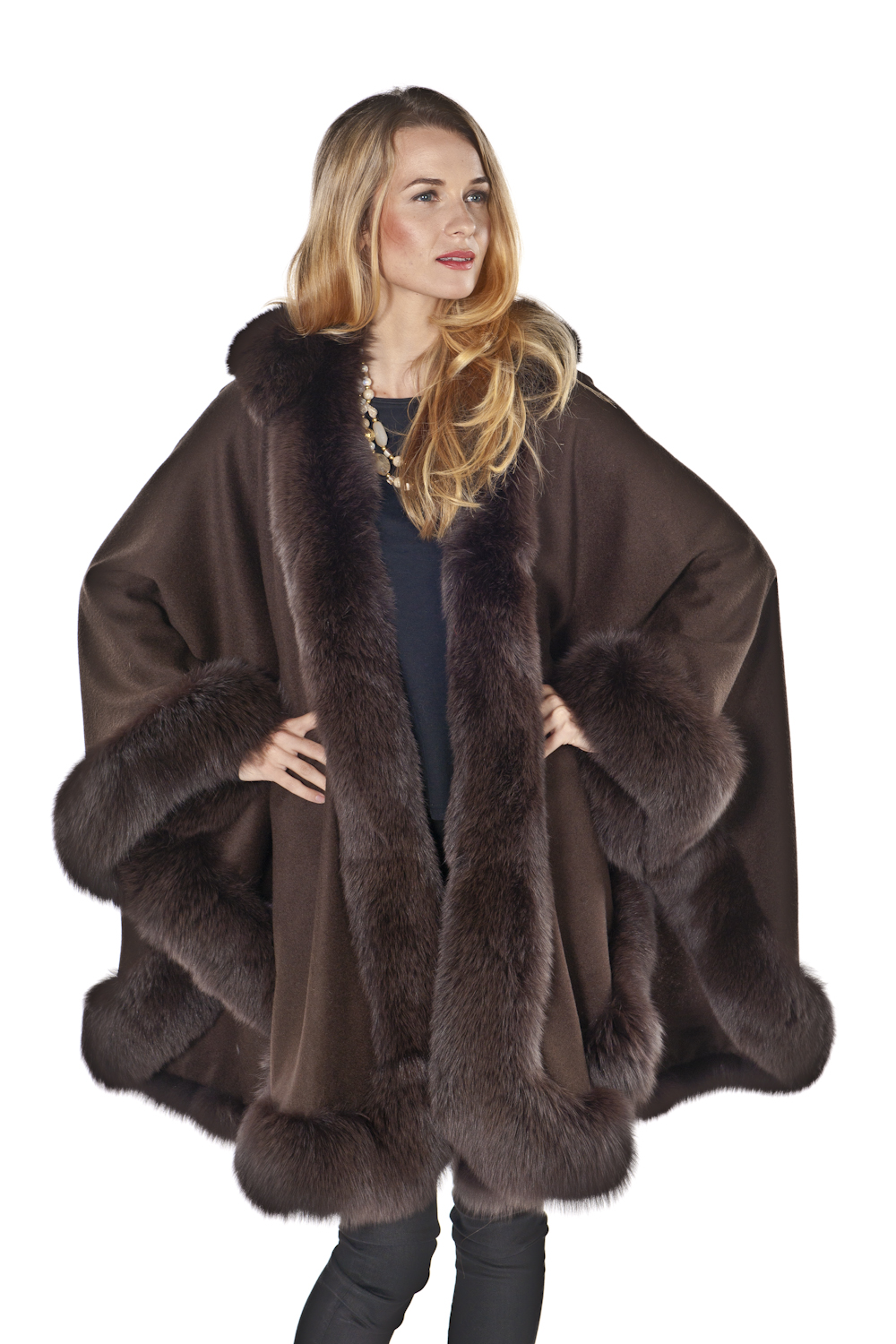 Brown Plus Size Cashmere Cape – Detachable Hood | Madison Avenue Mall Furs