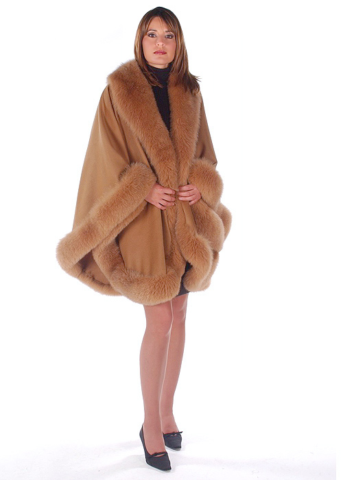 cashmere fur-fox trimmed-cape-taupe-majestic