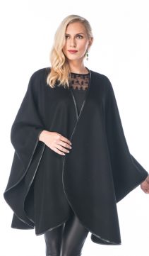 black cashmere cape with fox fur