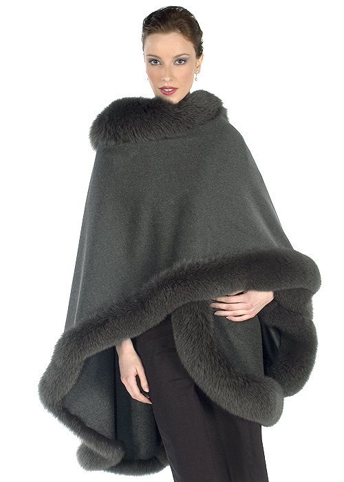 Cashmere Cape – Grey Fox Fur – Madison Avenue Mall Furs