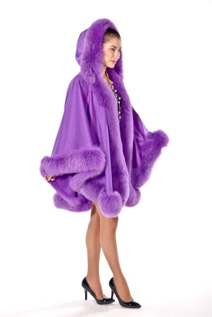 women's cashmere cape-fur cape with hood