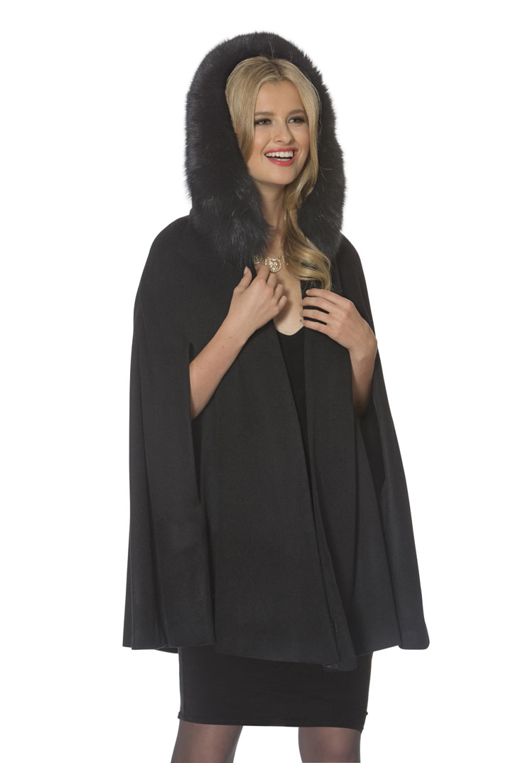 black fox trim-women's cashmere cape-35