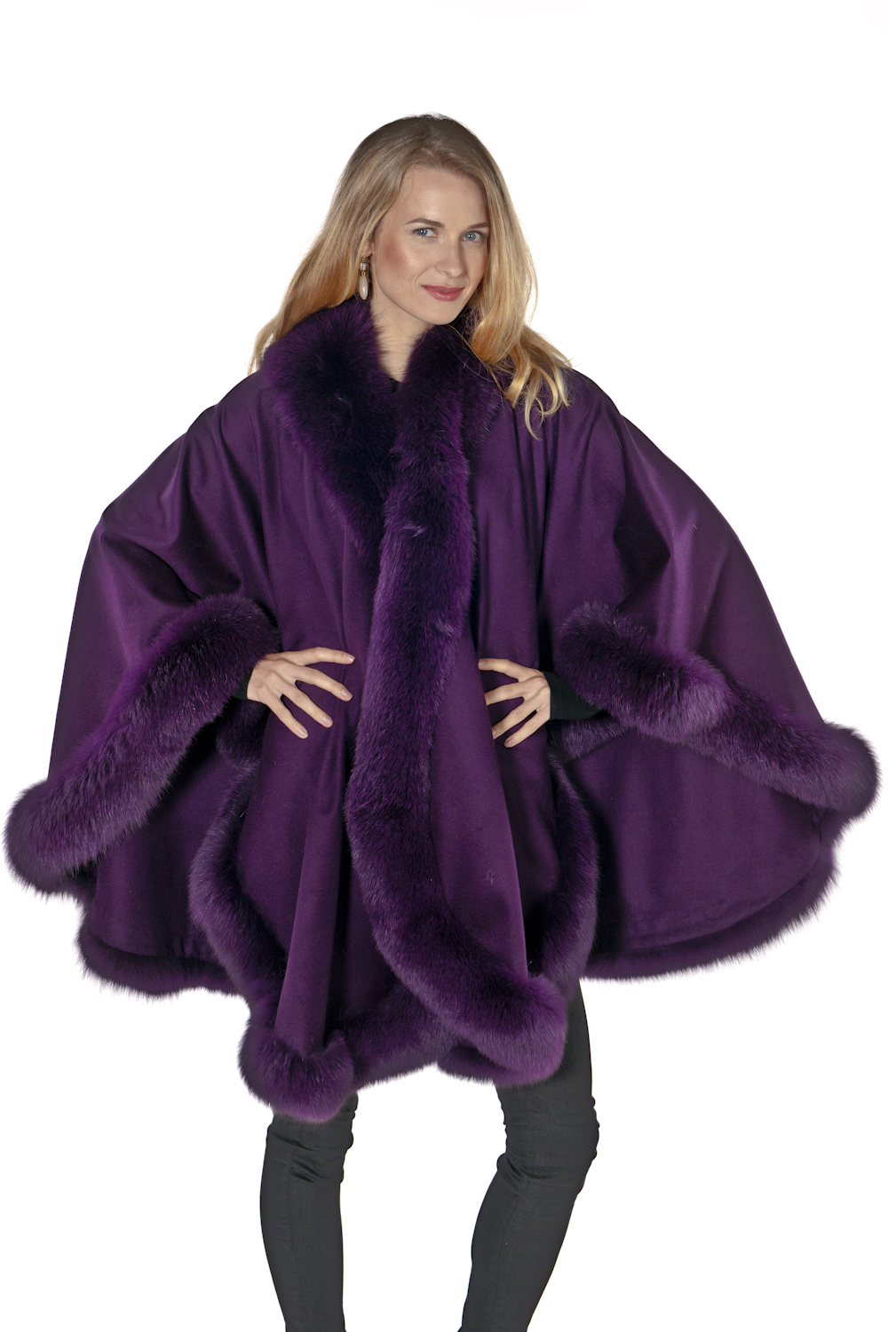 100% real cashmere cape-purple plum