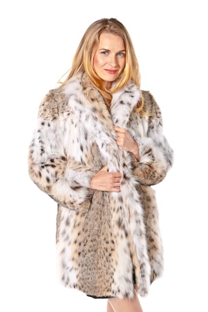 lynx fur jacket for women-classic wing collar