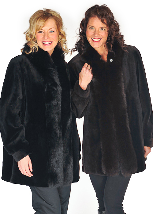 Fox Trimmed Sheared Beaver Jacket, Sheared Beaver Fur Swing Coats