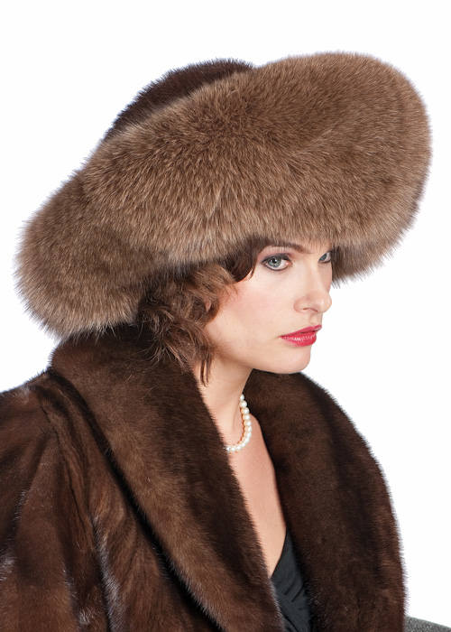 Fox and Mink Fur Hat-Large Brim Fur Hat Soft Brown | Madison Avenue ...