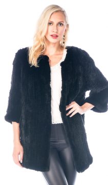 real knitted rex rabbit fur sweater-black knitted fur-cardigan