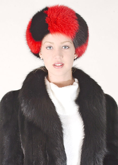 fox fur headband-genuine red and black fox trim headband