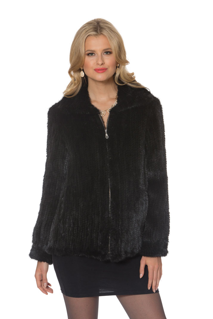 Knitted Mink Jacket – Midnight Black – Zippered | Madison Avenue Mall Furs