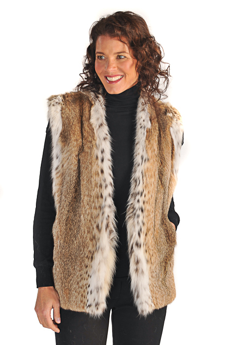 natural real lynx vest for women - V neck style
