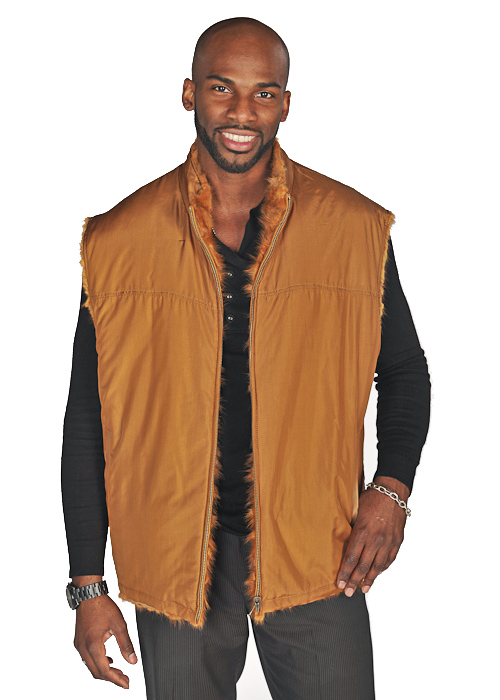 men's natural fur vest-golden-reversible zippered
