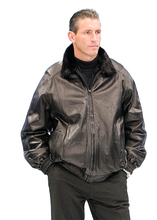 Mens Mink and Leather Jacket - Zippered Reversible