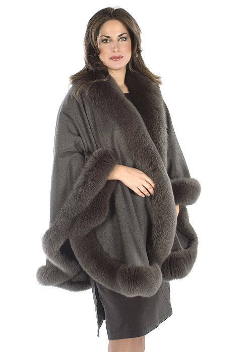 Plus Size Cashmere Cape – Charcoal Gray – Madison Avenue Mall Furs