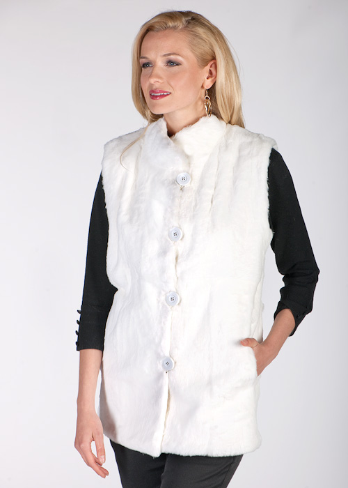 natural white rabbit fur vest-genuine real white fur rabbit vest for women