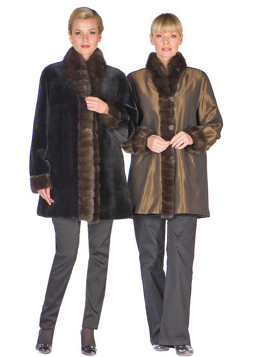 real mink fur sheared jacket-reversible bronze-sable trim