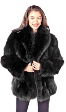 Natural Black Fox Fur Jacket For Women-Real Fox Fur Trimmed-Fur Jacket
