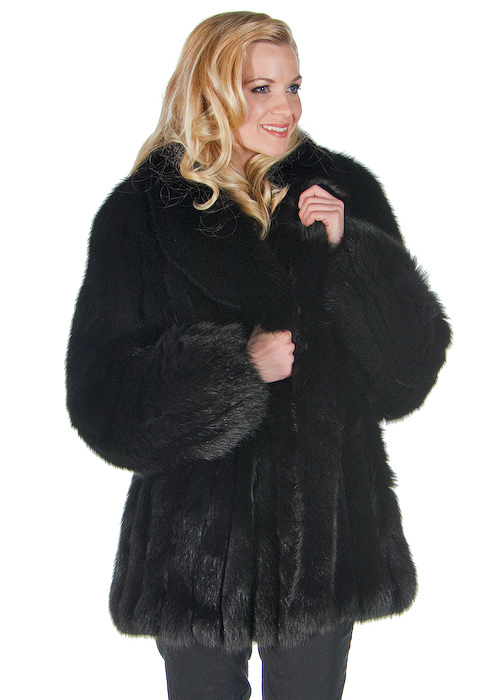 natural-black fox fur jacket coat-fox fur jacket-shawl collar