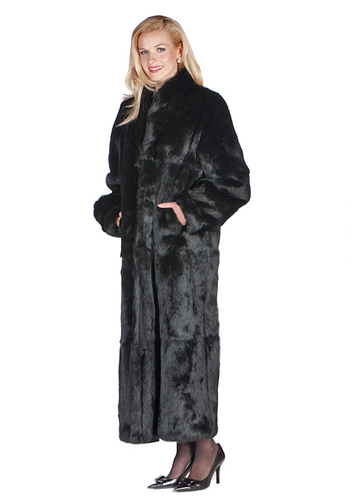 natural real rabbit fur long coat-women's full length rabbit fur coat-mandarin collar