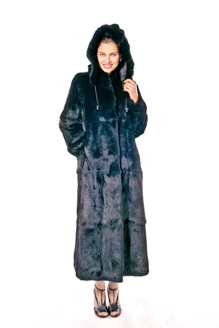 real black natural rabbit fur hooded jacket-detachable hood