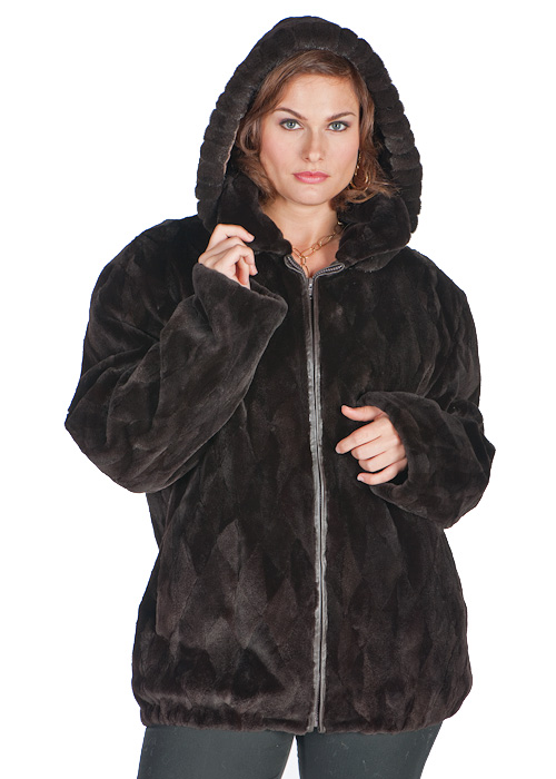 Brown Sheared Mink Jacket-Detach Hood Plus Size – Madison Avenue Mall Furs