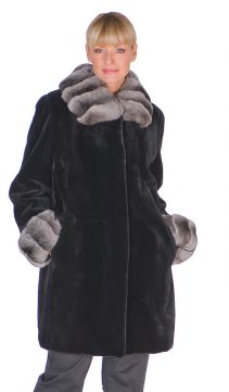 real black chinchilla and mink fur sheared-collar and cuff