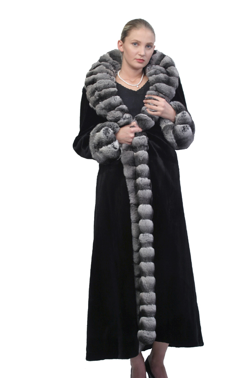women's natural black mink coat with chinchilla trimmed-reversible