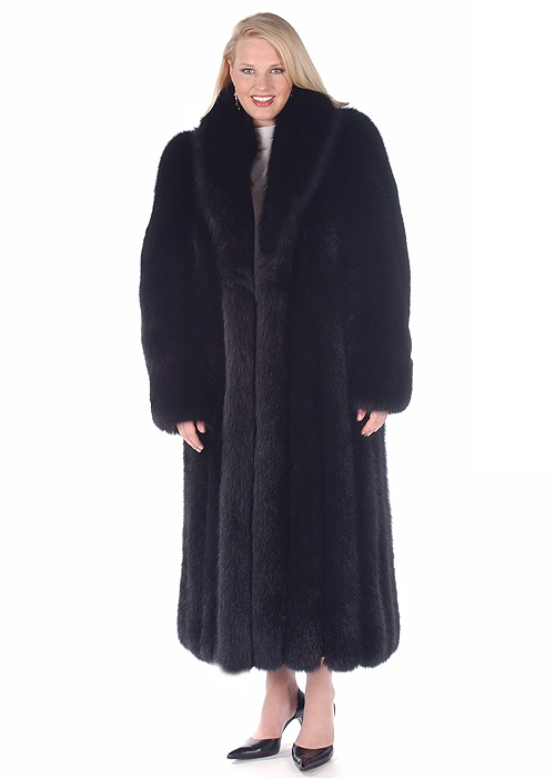 Fox Fur Coat Black Plus, Long Black Fox Fur Coat