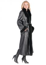 Fox Trimmed Leather Coat – Black Fox Cuffs – Madison Avenue Mall Furs