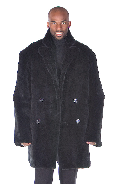 Mens Fur Car Coat – Black Ranch Rabbit – Madison Avenue Mall Furs