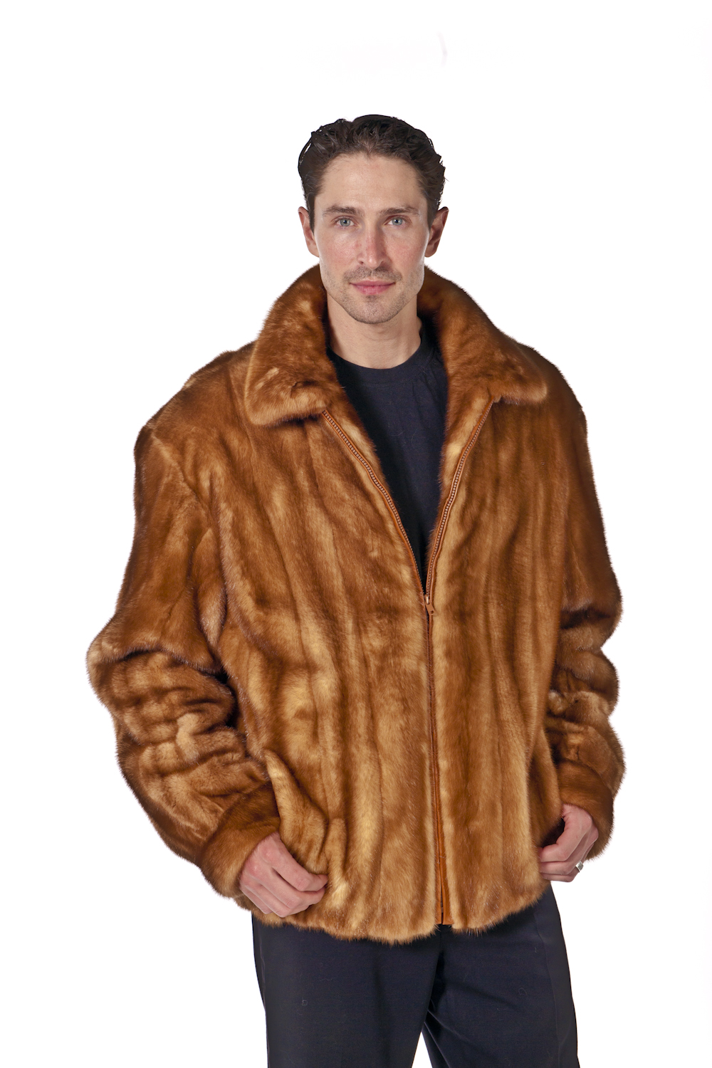 Reversible Black Mink Fur Coat for Men 54