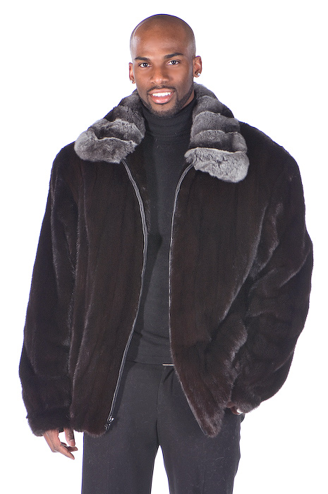 Men’s Ranch Mink Jacket – Chinchilla Collar – Madison Avenue Mall Furs