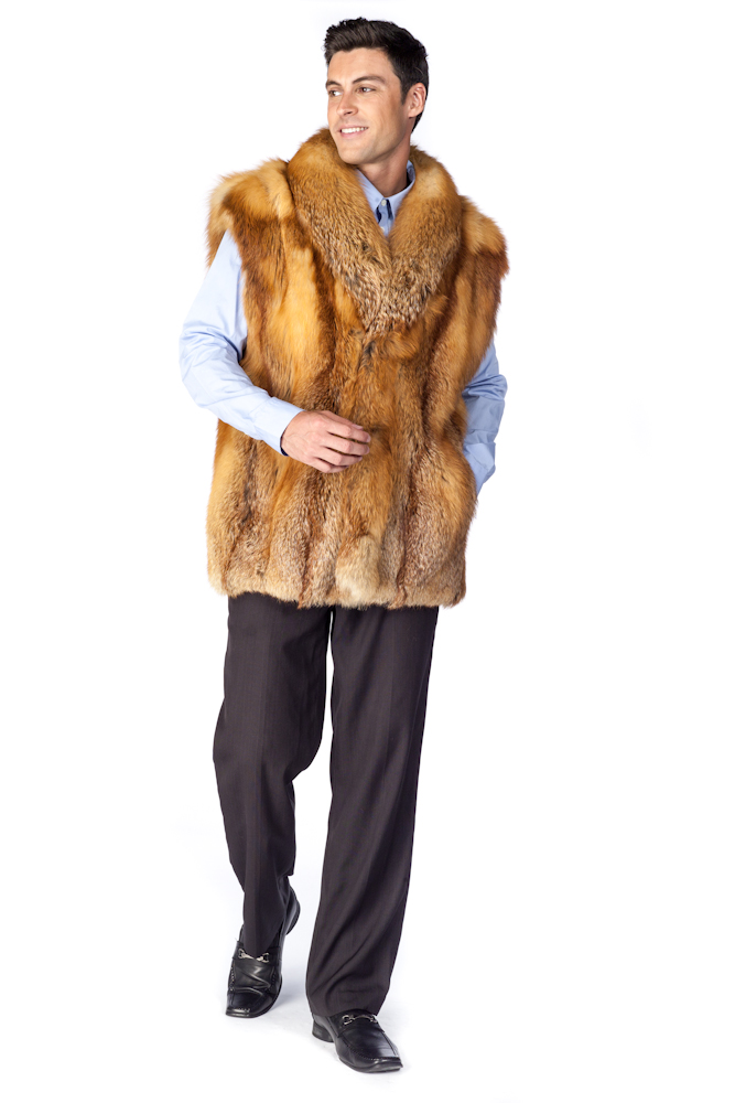Mens Red Fox Vest- Natural Red Fox – Madison Mall Furs
