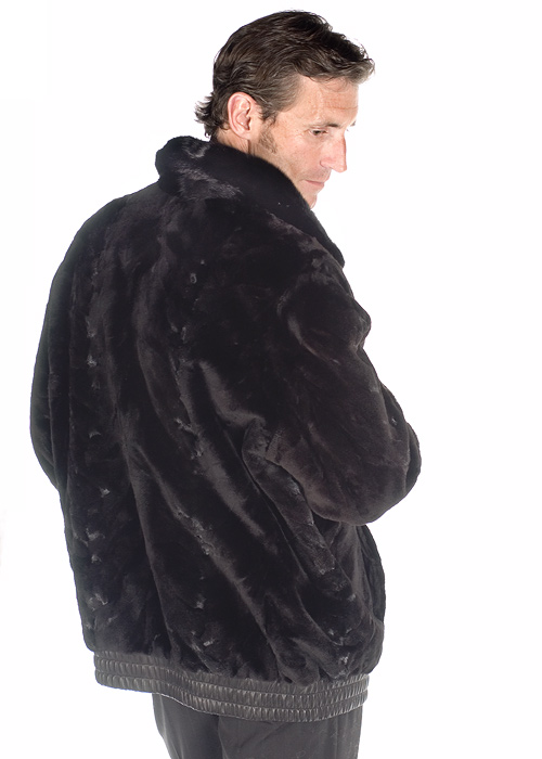 Mink Fur Bomber Jacket Reversible to Leather in Black
