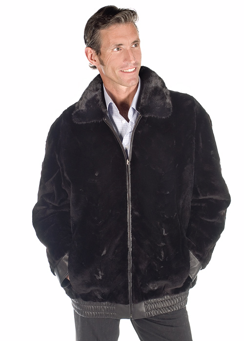 genuine sheared mink fur real jacket for me-genuine leather reversible jacket