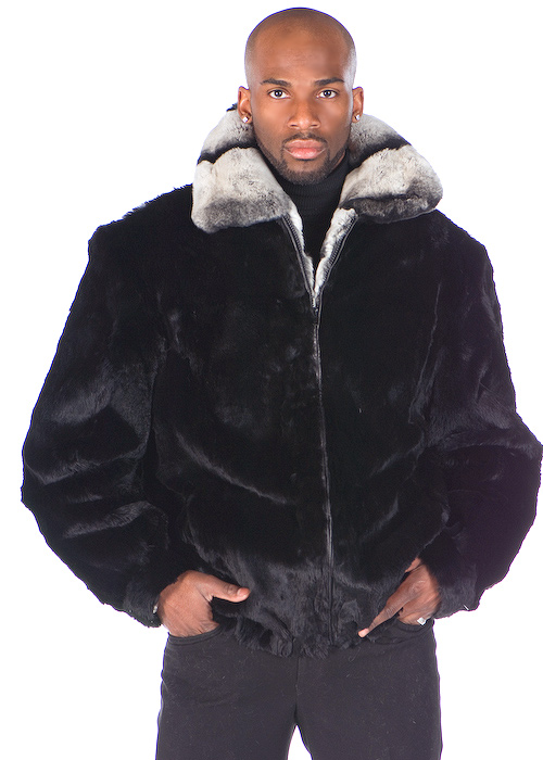 Mens Zippered Rabbit Er Jacket, Real Fur Coats Mens