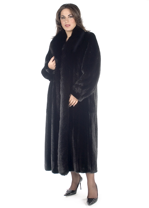 Mink Coat Plus Size Ranch Fox Trimmed, Plus Size Black Mink Coat