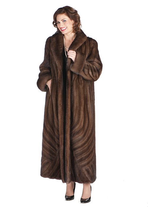 real mink fur coat long-soft brown-brushstrokes design-plus size