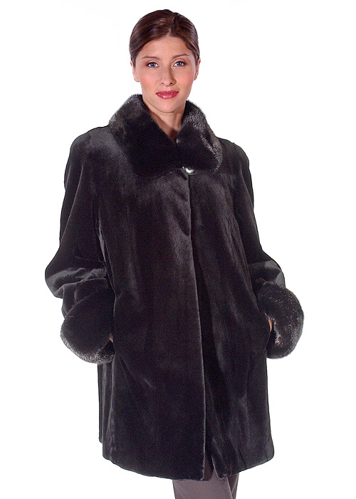 natural real mink fur sheared jacket for women-collar and cuffs