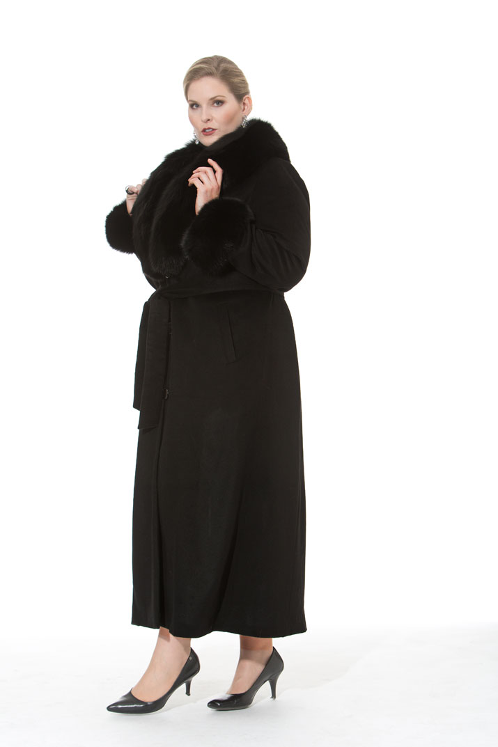 Black Cashmere Coat-Black Fox Trim- Plus Size – Madison Avenue Mall Furs