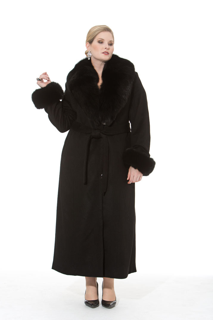 Black Cashmere Coat-Black Fox Trim- Plus Size – Madison Avenue Mall Furs
