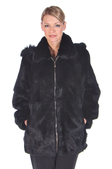 genuine rabbit fur jacket-plus size-natural rabbit fur jacket parka-detachable hood