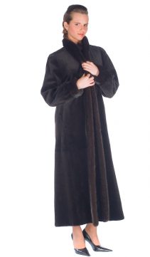genuine natural sheared mink coat-full length-dark brown-reversible to fabric