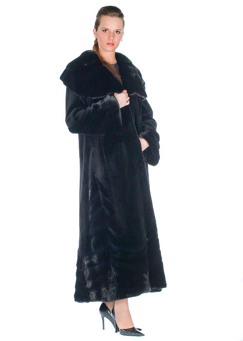 long fur mink sheared coat womens-large ruffled collar